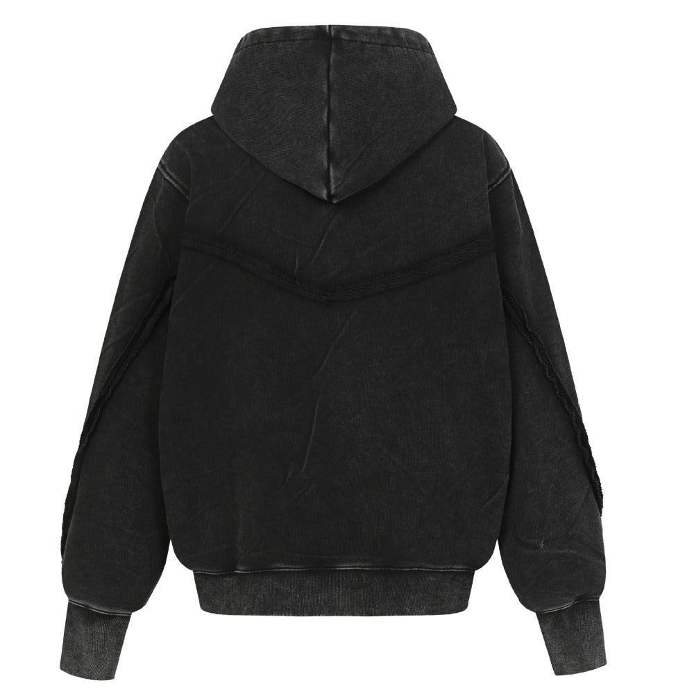 Retro Washed Water Slanted Zipper Hoodie - Thrashink