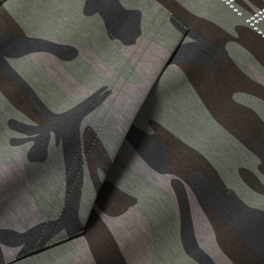 Rhinestone Camouflage Hooded Hoodie - Thrashink