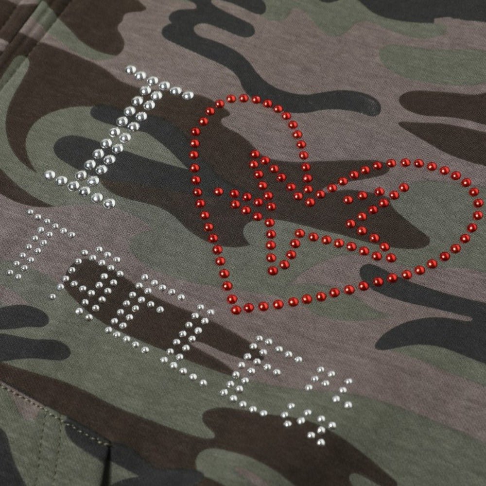 Rhinestone Camouflage Hooded Hoodie - Thrashink