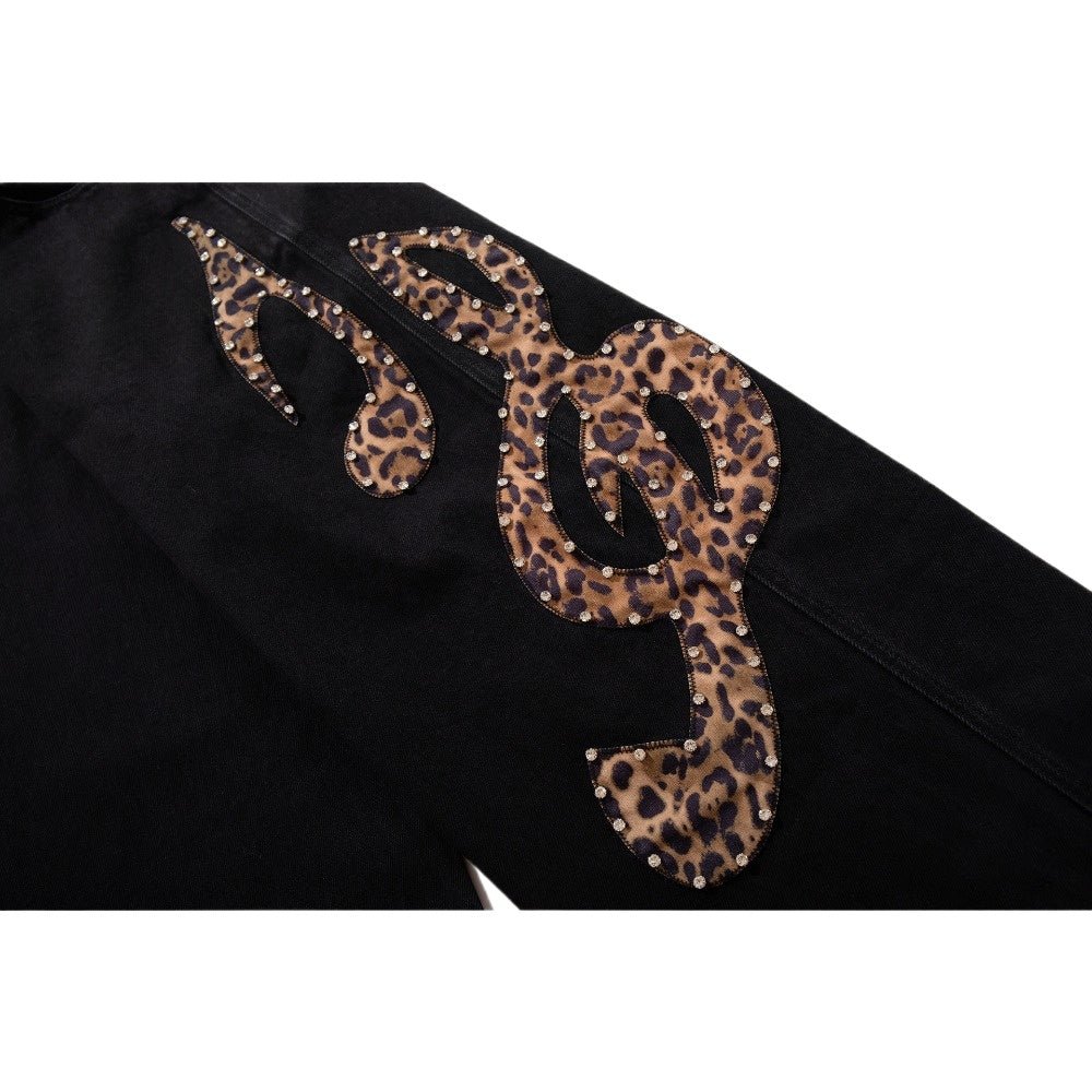 Rhinestone Leopard Music Note Print Jeans - Thrashink