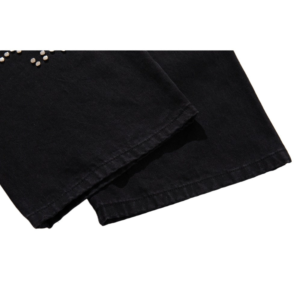 Rhinestone Leopard Music Note Print Jeans - Thrashink