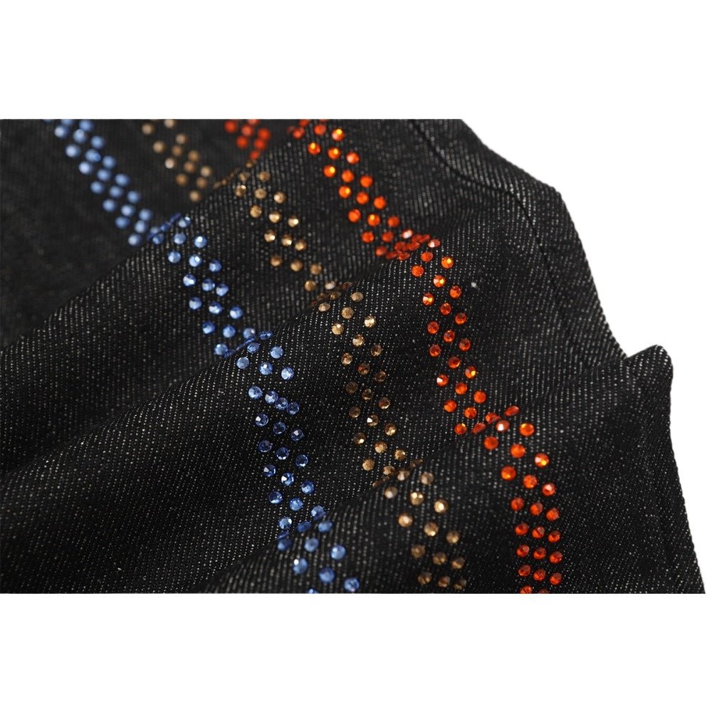 Rhinestone Rainbow Curved Wide - Leg Jeans - Thrashink