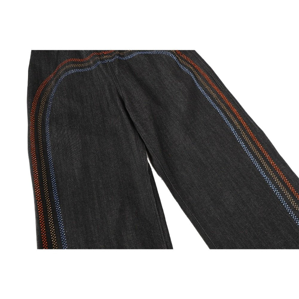Rhinestone Rainbow Curved Wide - Leg Jeans - Thrashink