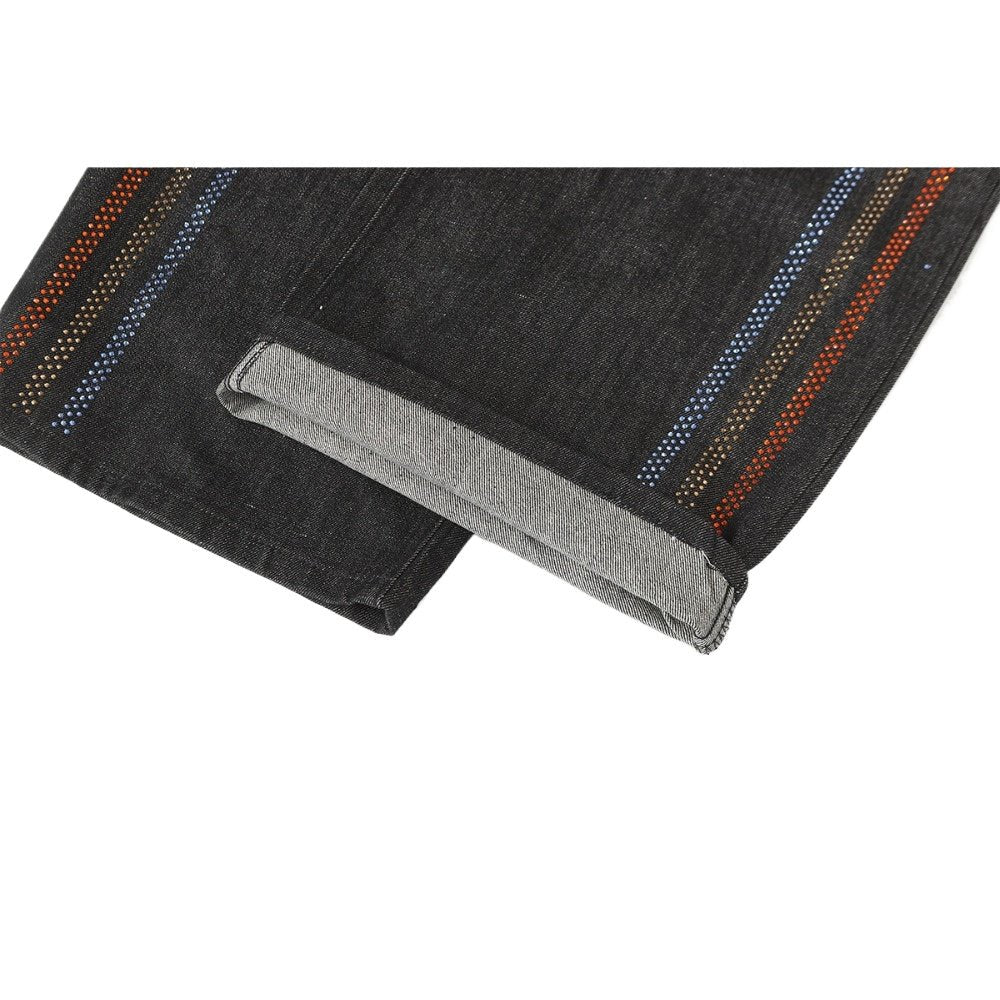 Rhinestone Rainbow Curved Wide - Leg Jeans - Thrashink
