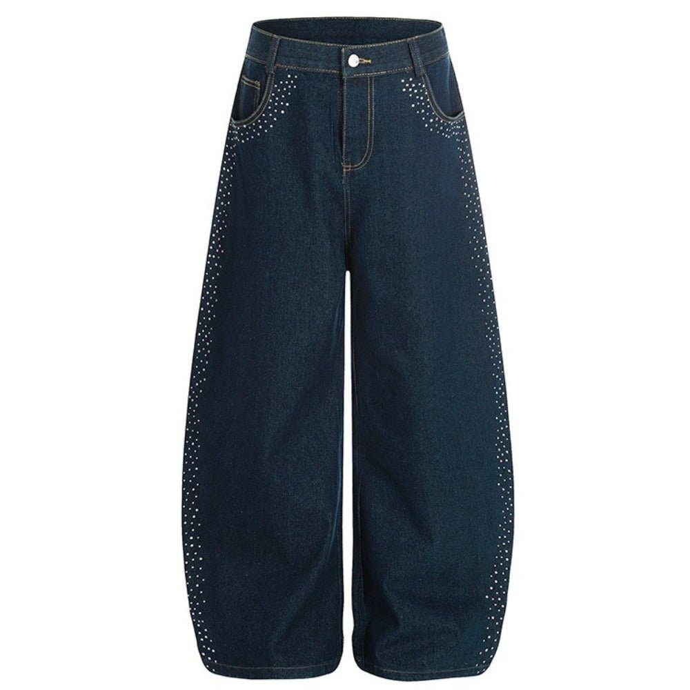 Rhinestone Trimmed Wide - Leg Jeans - Thrashink
