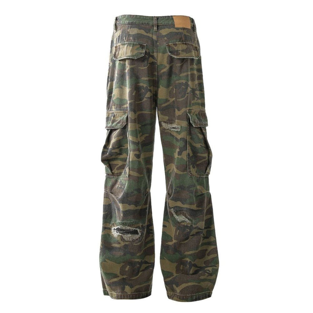 Ripped Camou Cargo Utility Pants - Thrashink
