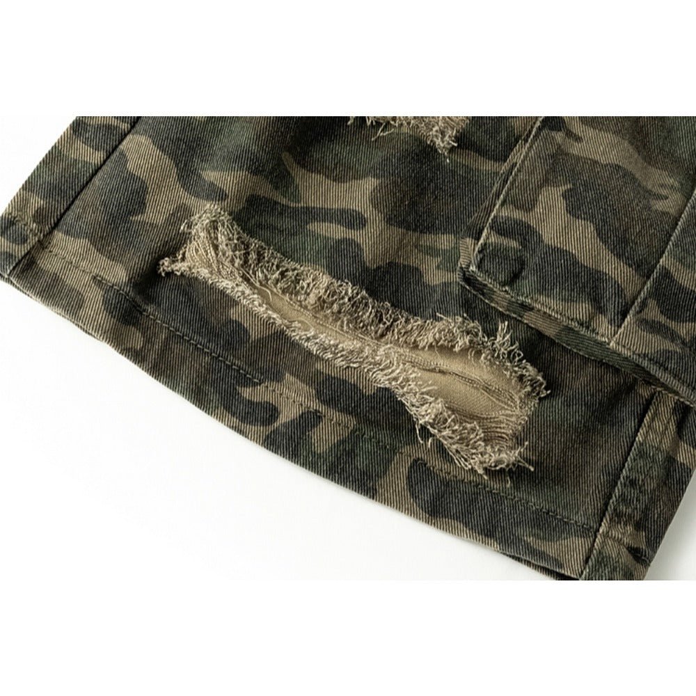 Ripped Camouflage Cargo Shorts - Thrashink