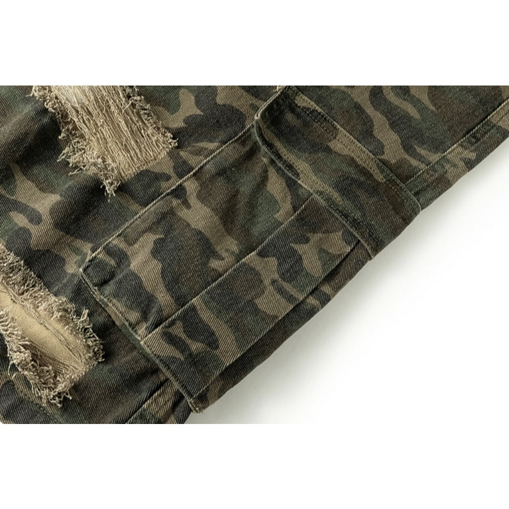Ripped Camouflage Cargo Shorts - Thrashink