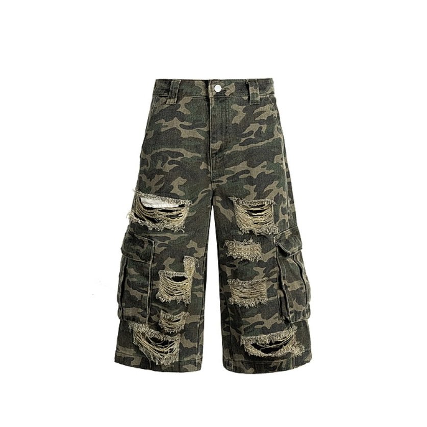 Ripped Camouflage Cargo Shorts - Thrashink