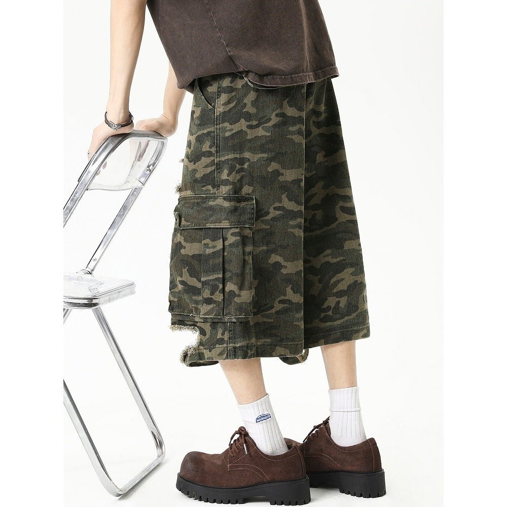 Ripped Camouflage Cargo Shorts - Thrashink