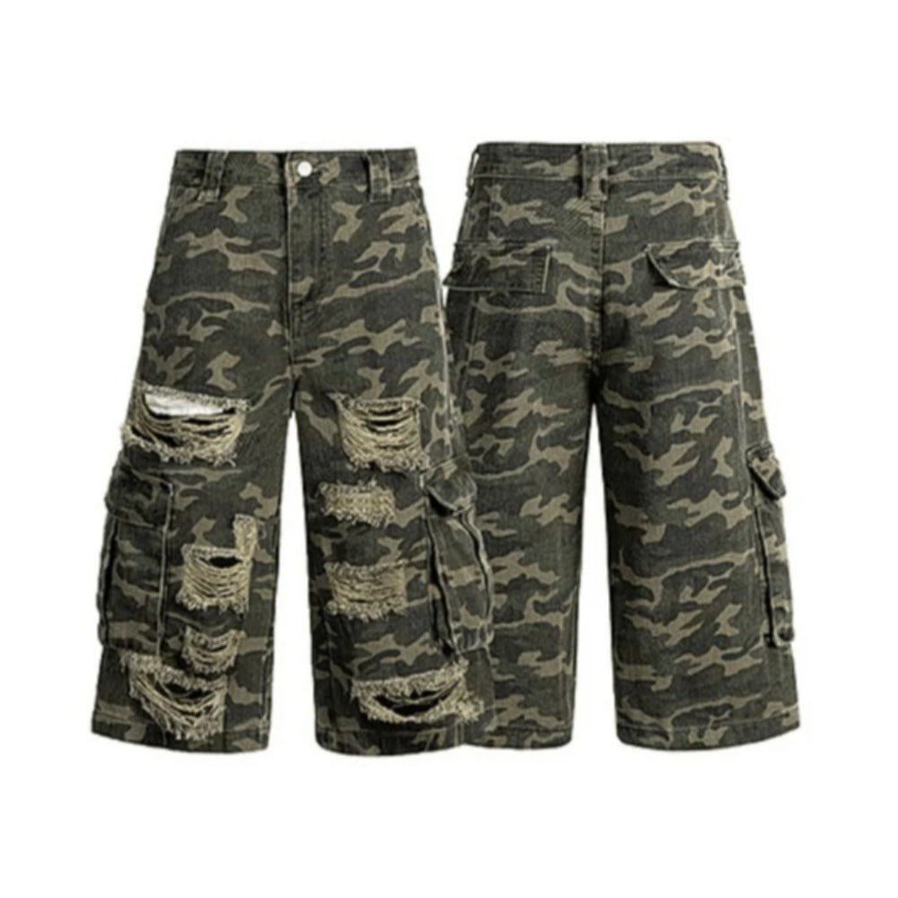 Ripped Camouflage Cargo Shorts - Thrashink