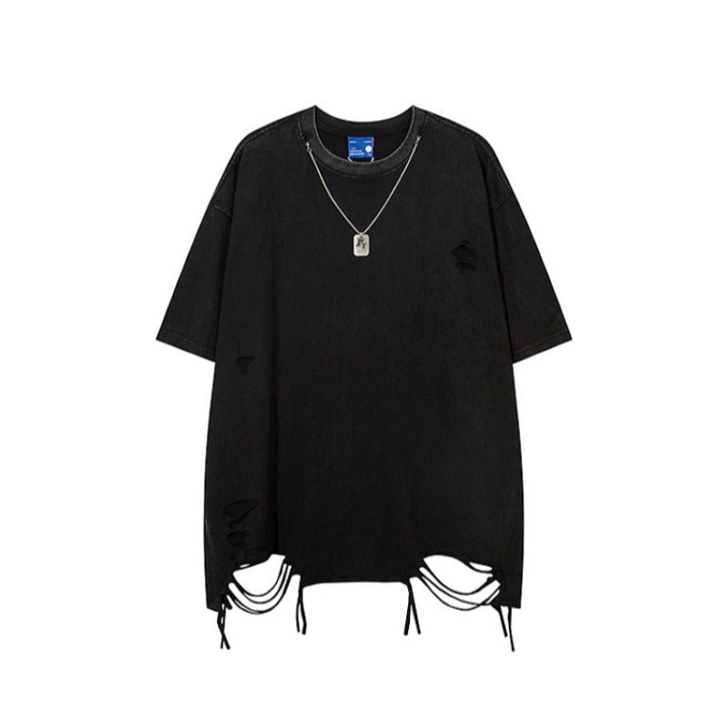 Ripped Necklace Short Sleeve T-Shirt - Thrashink