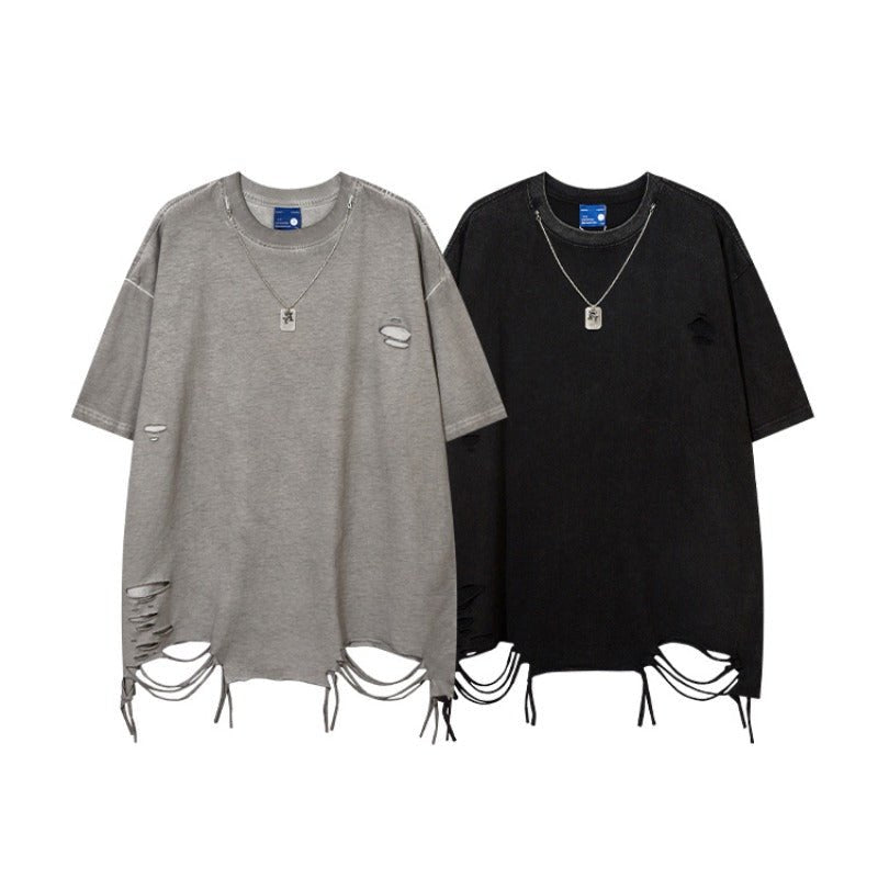 Ripped Necklace Short Sleeve T-Shirt - Thrashink