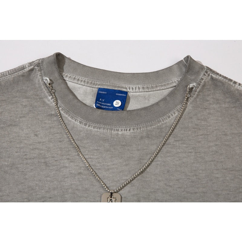 Ripped Necklace Short Sleeve T-Shirt - Thrashink