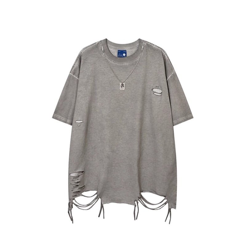 Ripped Necklace Short Sleeve T-Shirt - Thrashink
