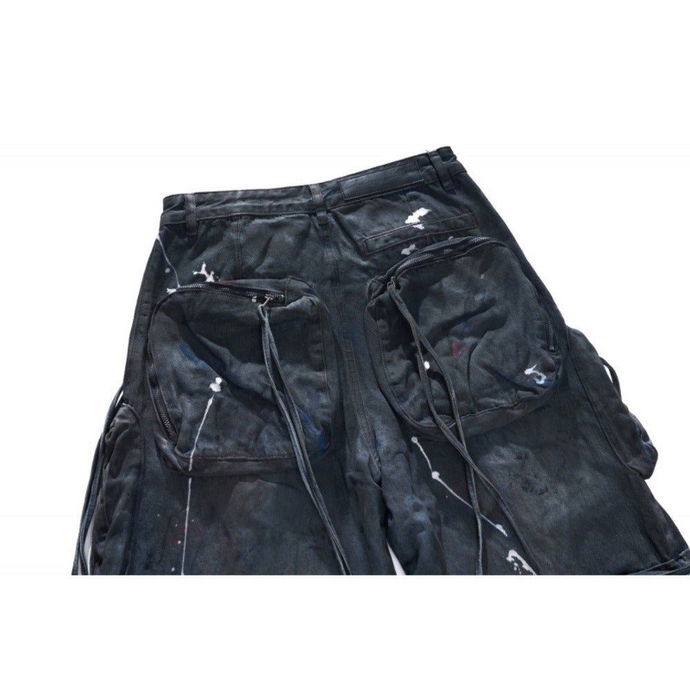 Ripped Spray - painted Multi - pocket Cargo Pants - Thrashink