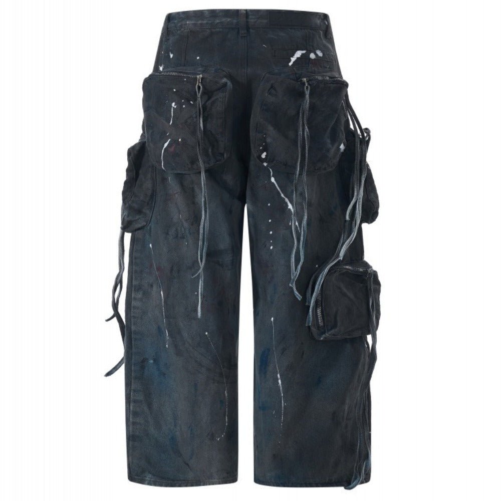 Ripped Spray - painted Multi - pocket Cargo Pants - Thrashink