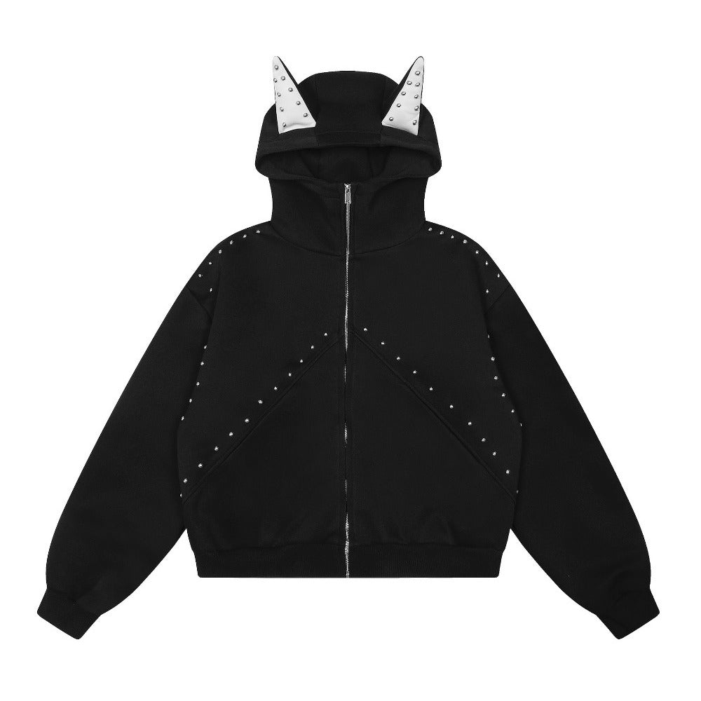 Rivet Devil Ear Hoodie - Thrashink