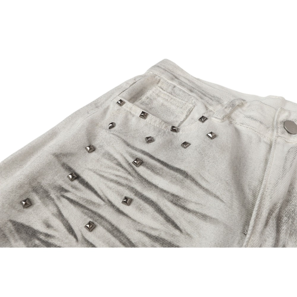 Riveted Washed White Wide - Leg Jeans - Thrashink