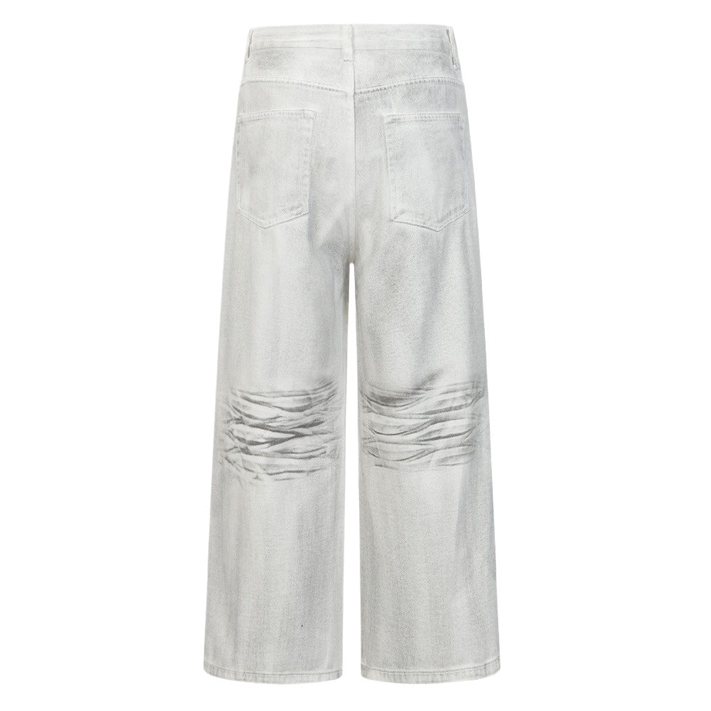 Riveted Washed White Wide - Leg Jeans - Thrashink