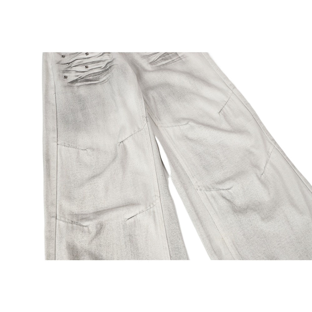 Riveted Washed White Wide - Leg Jeans - Thrashink