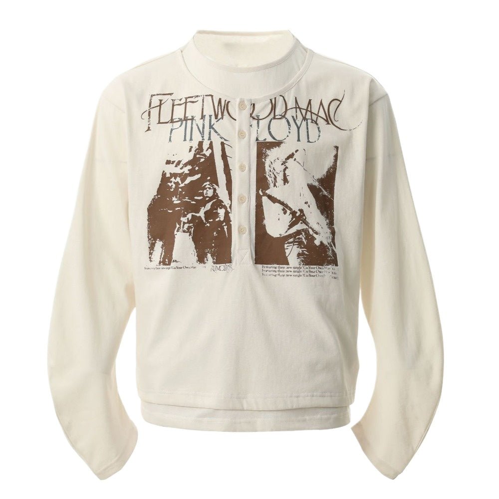 Rock Band Print Henley Collar T-Shirt - Thrashink