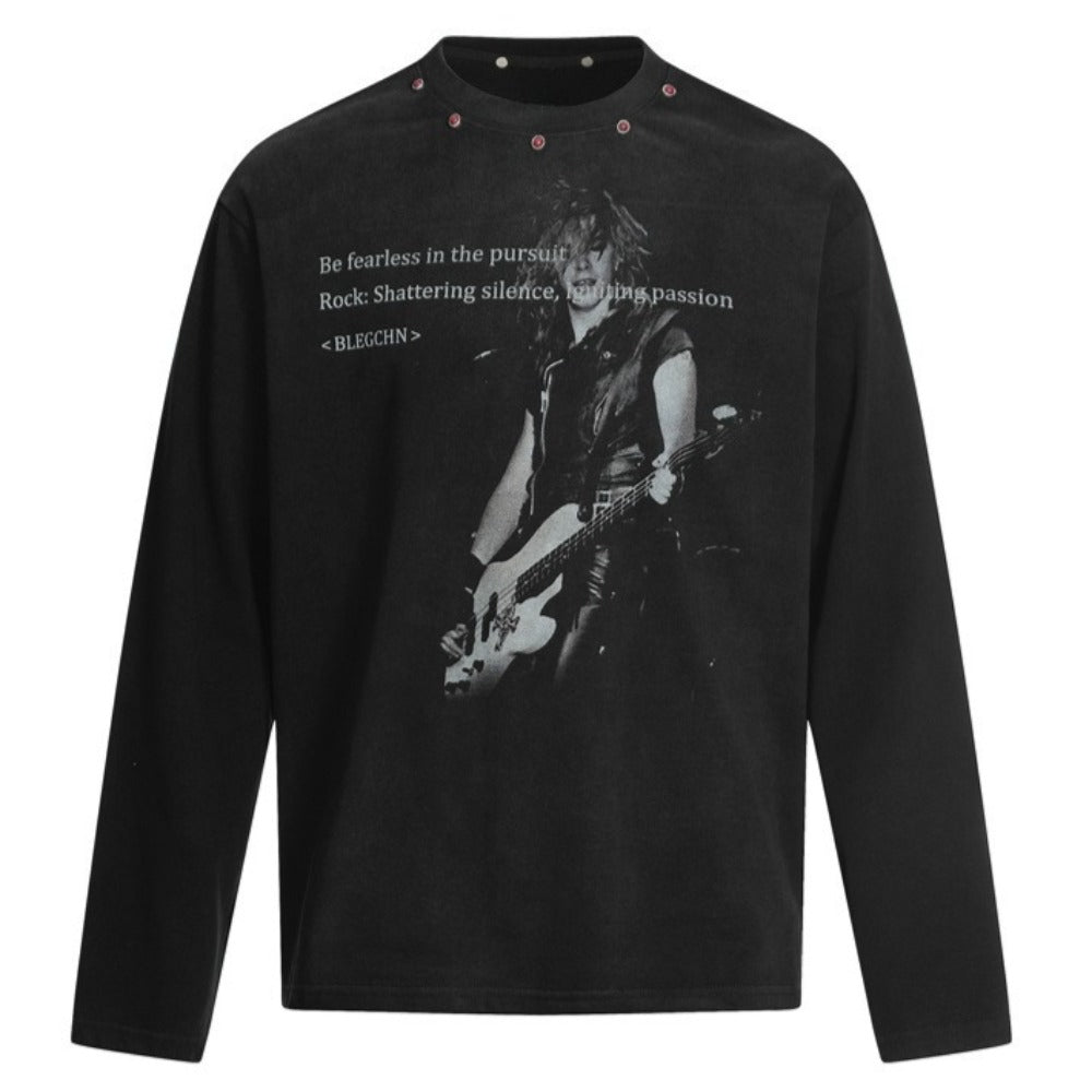 Rock Guitar Graphic Print T-Shirt - Thrashink