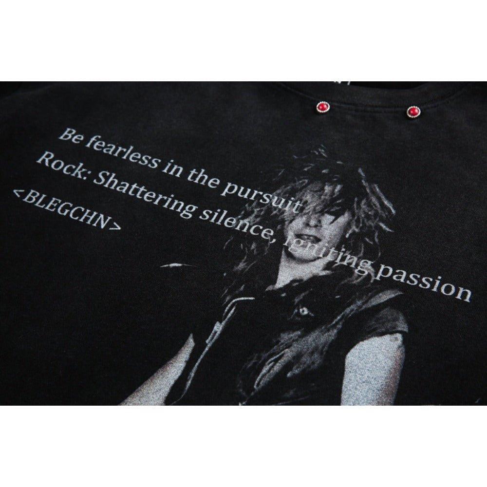 Rock Guitar Graphic Print T-Shirt - Thrashink