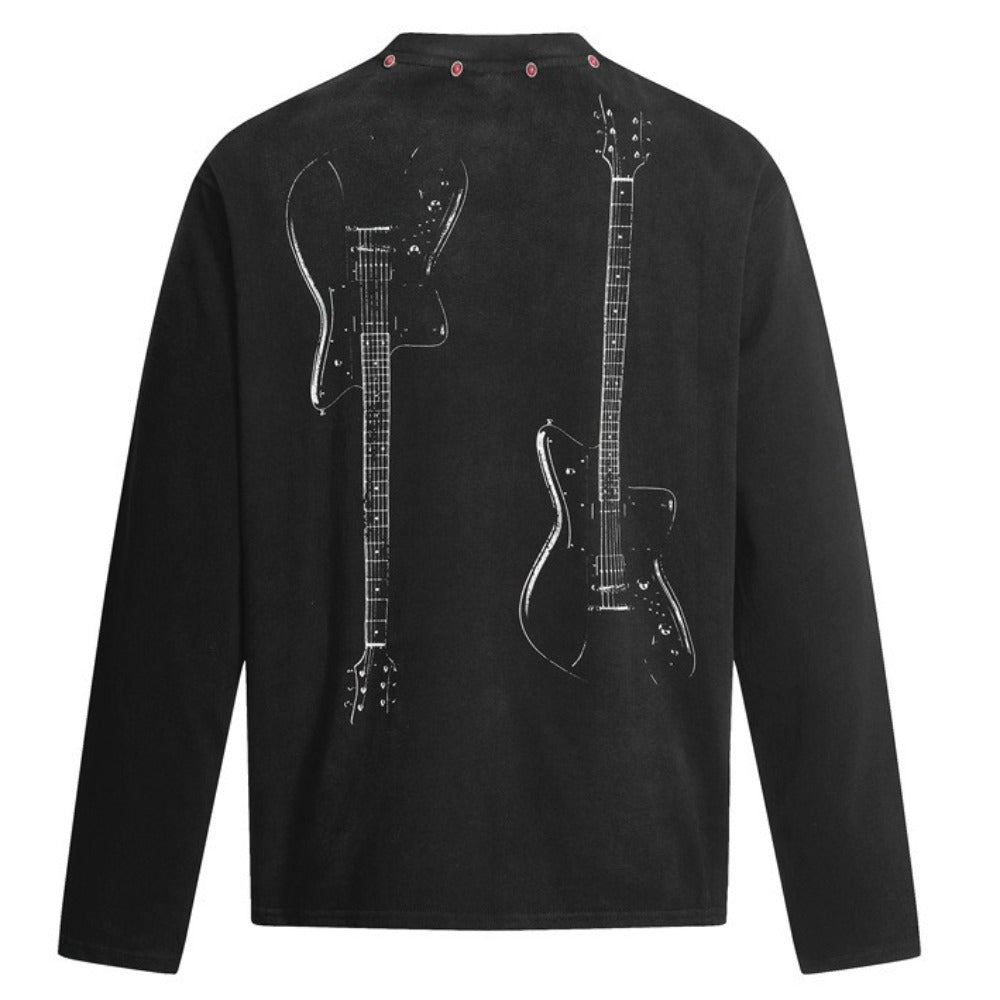 Rock Guitar Graphic Print T-Shirt - Thrashink
