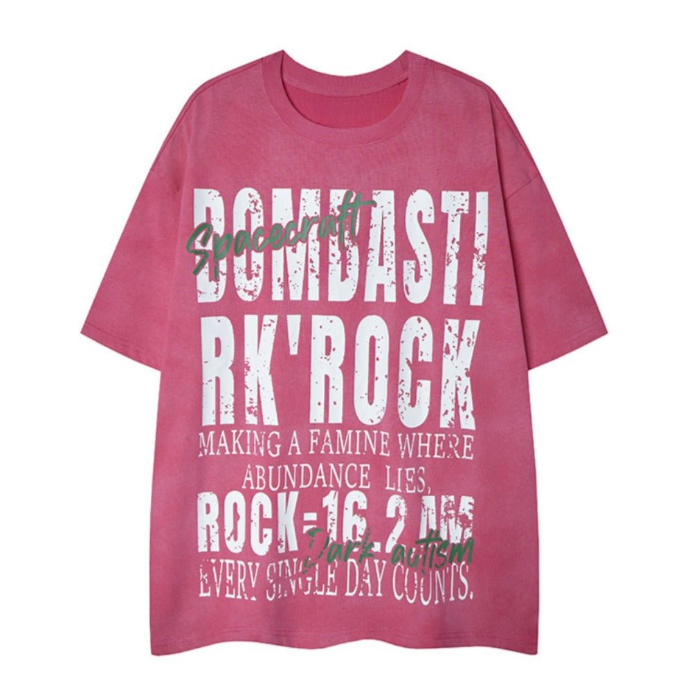 Rock - Themed Print Distressed T-Shirt - Thrashink