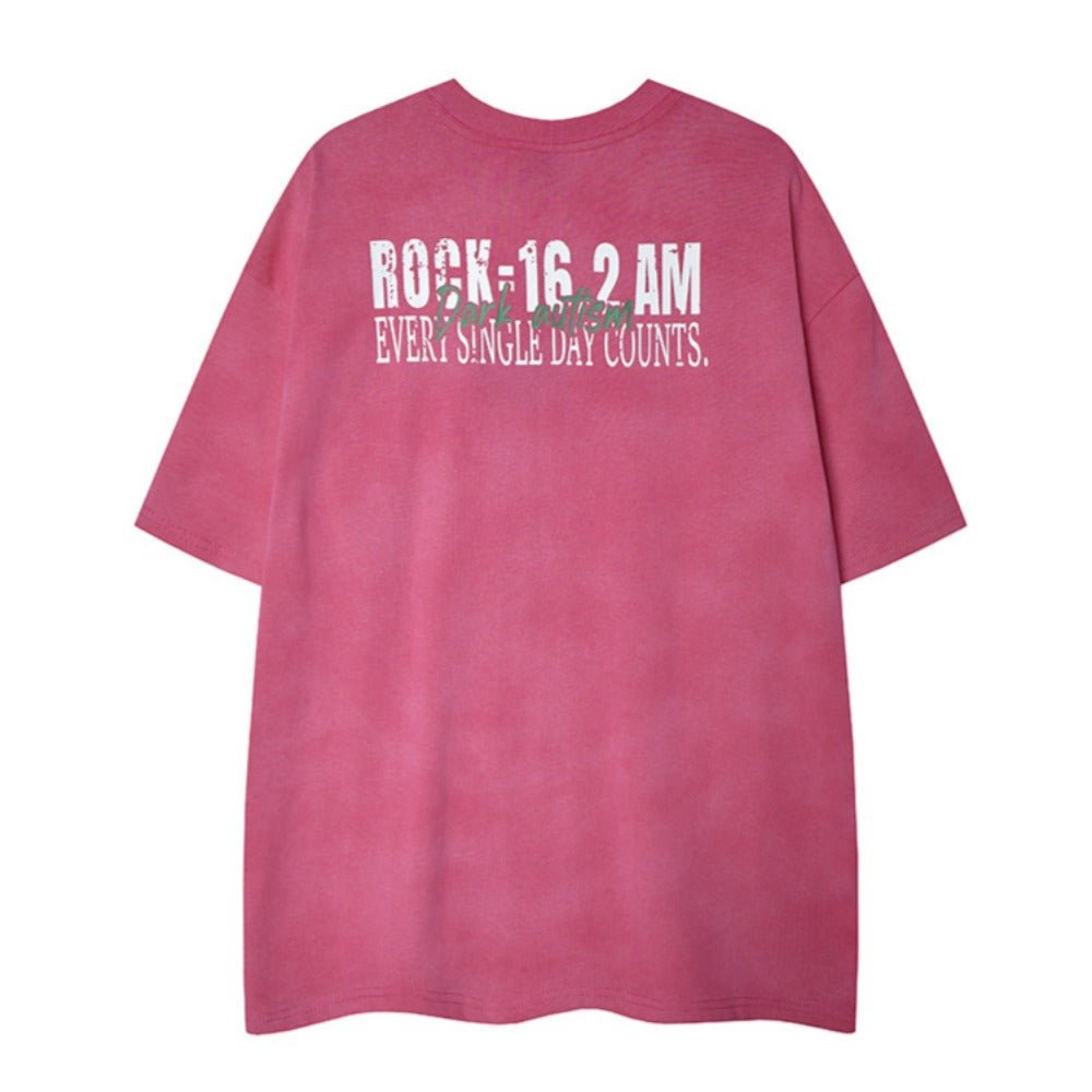Rock - Themed Print Distressed T-Shirt - Thrashink