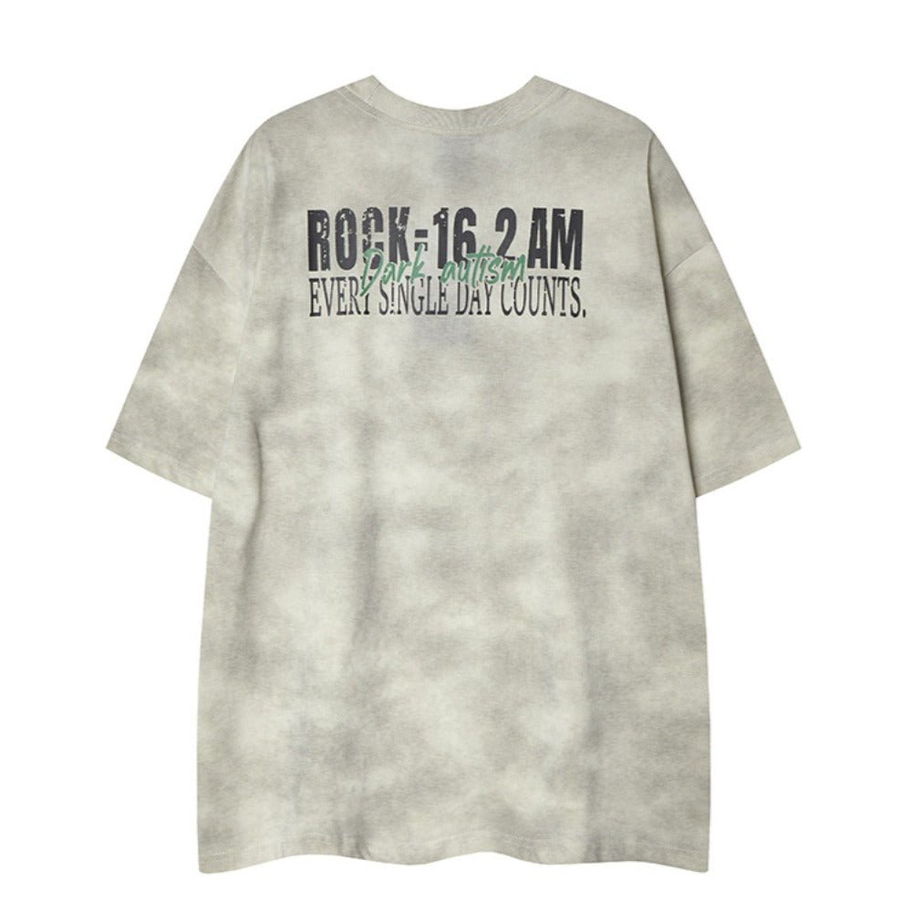 Rock - Themed Print Distressed T-Shirt - Thrashink
