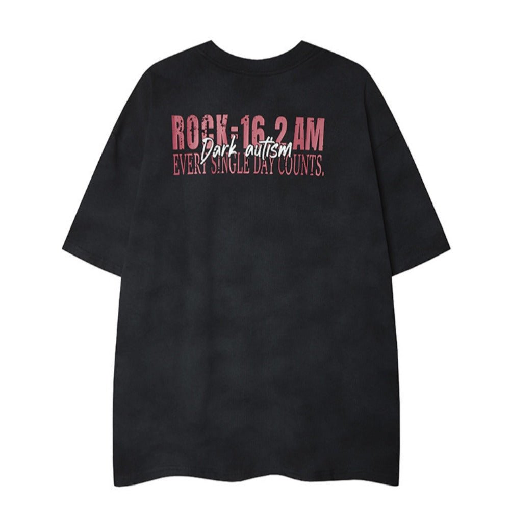 Rock - Themed Print Distressed T-Shirt - Thrashink