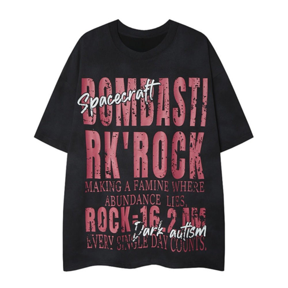 Rock - Themed Print Distressed T-Shirt - Thrashink