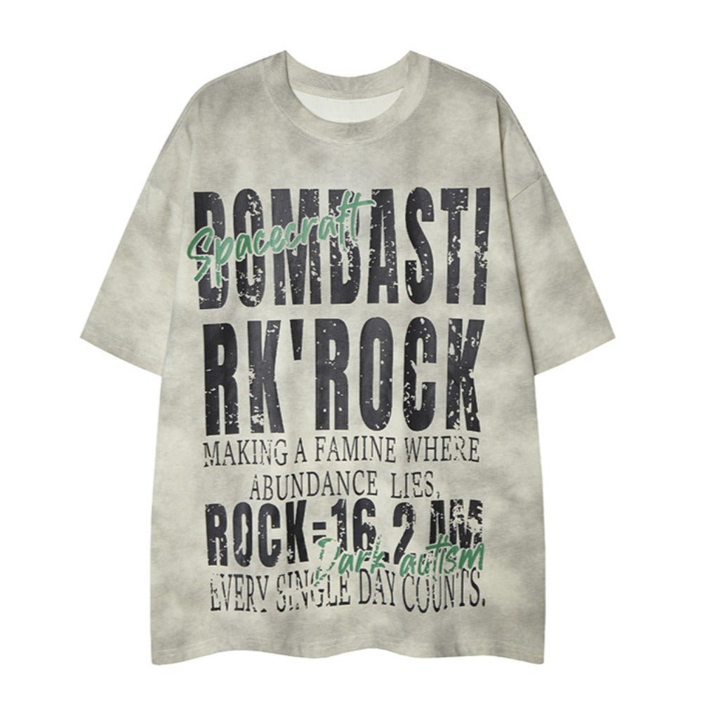 Rock - Themed Print Distressed T-Shirt - Thrashink