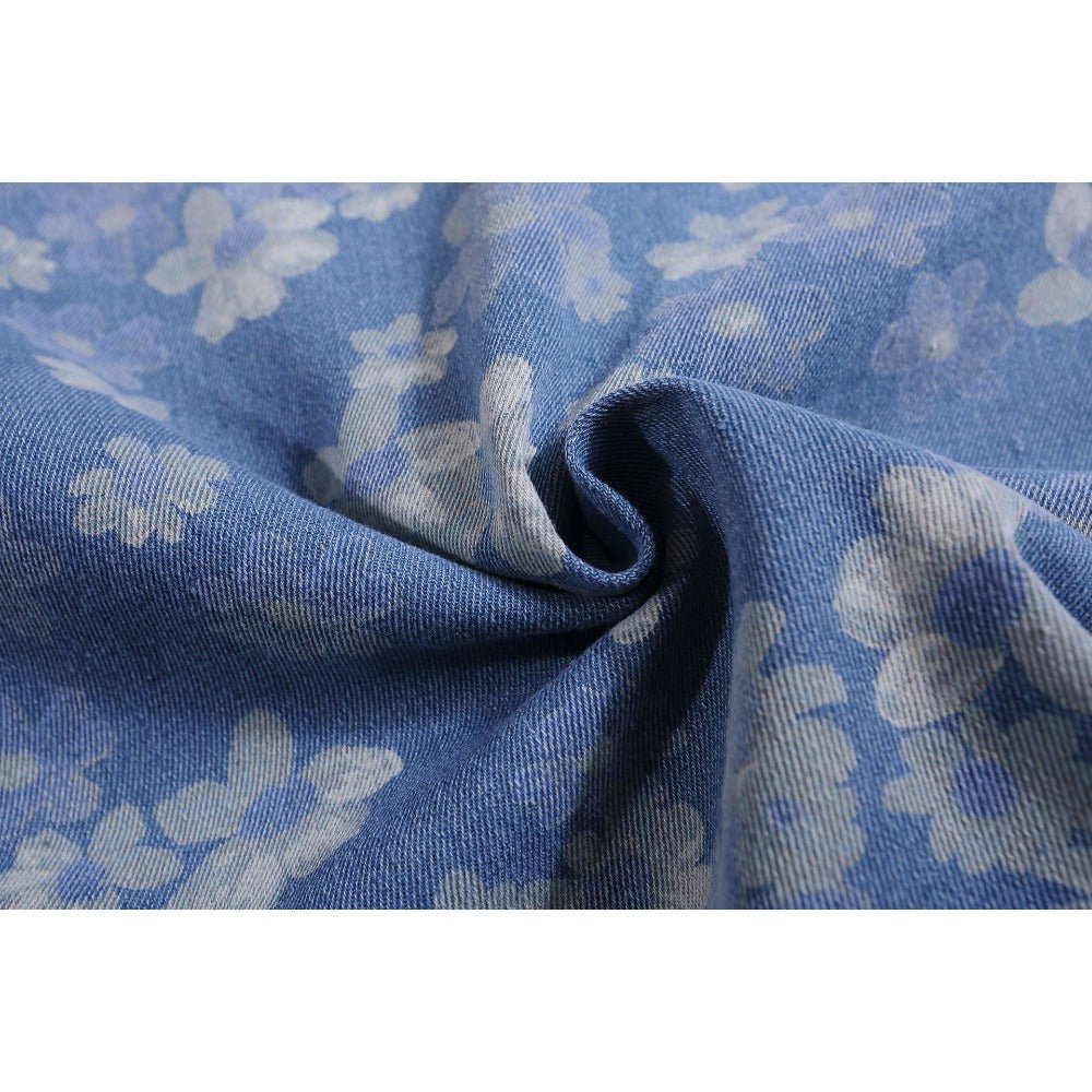 Sakura Blossom Floral Washed Denim Shirt - Thrashink