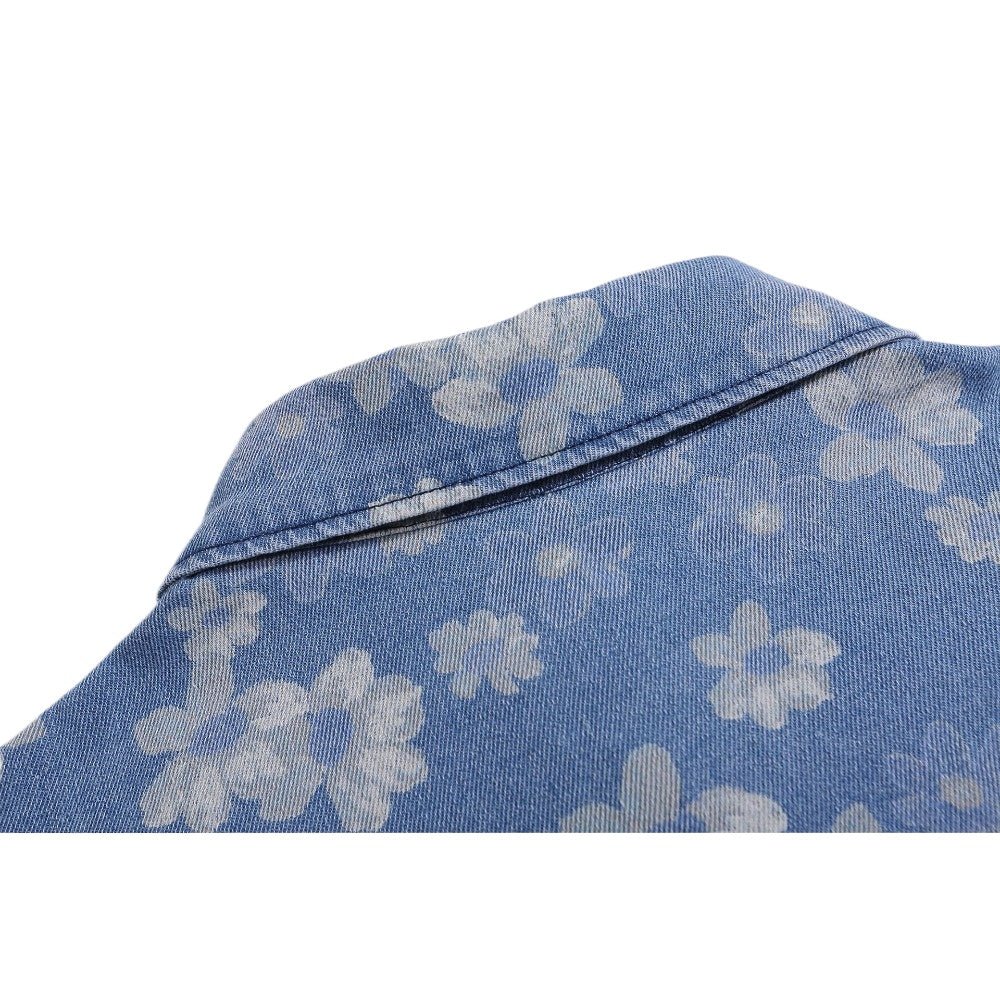 Sakura Blossom Floral Washed Denim Shirt - Thrashink