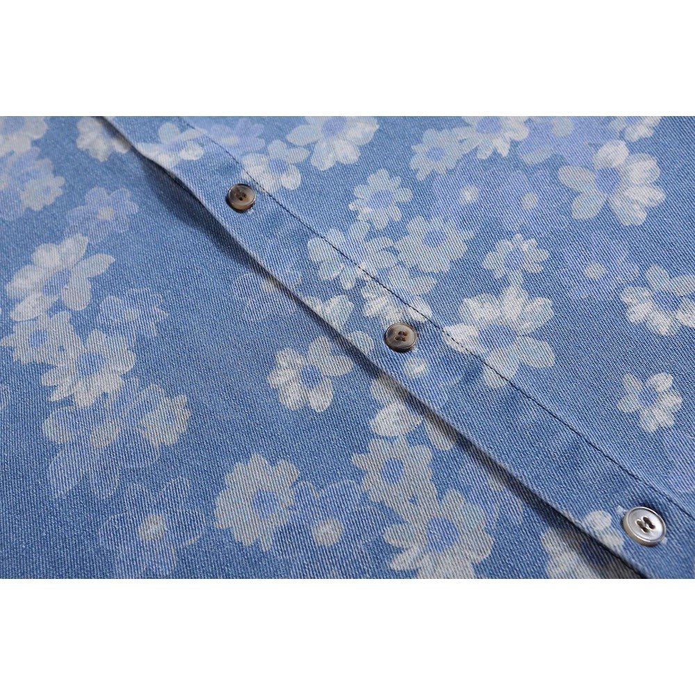 Sakura Blossom Floral Washed Denim Shirt - Thrashink