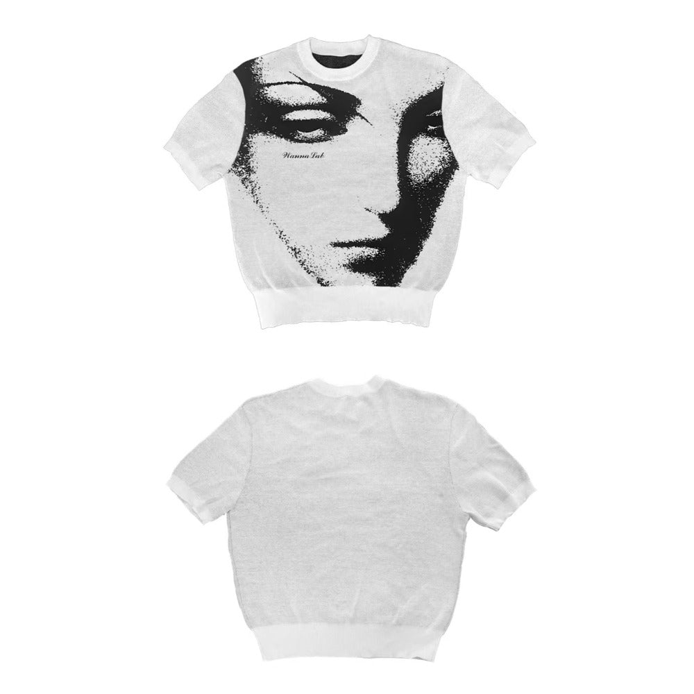 Shadowed Artistic Visage Knit T-Shirt - Thrashink