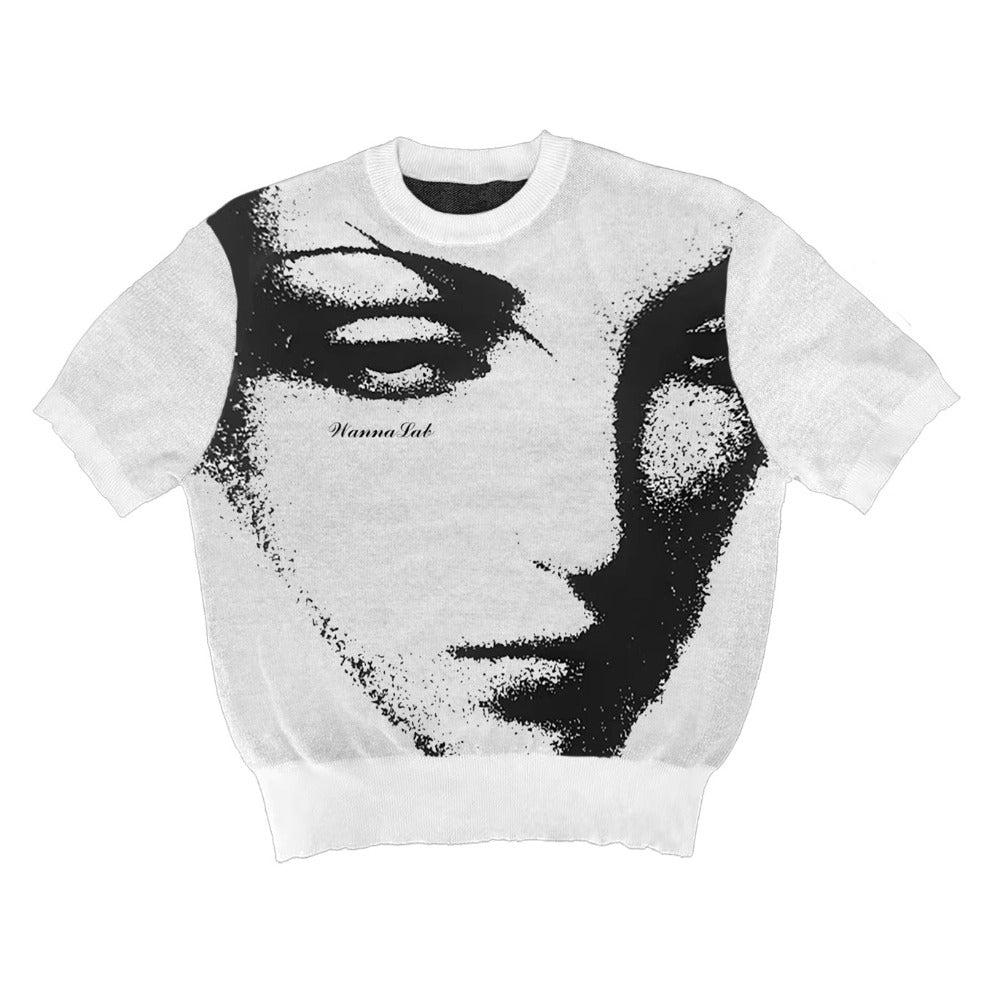Shadowed Artistic Visage Knit T-Shirt - Thrashink