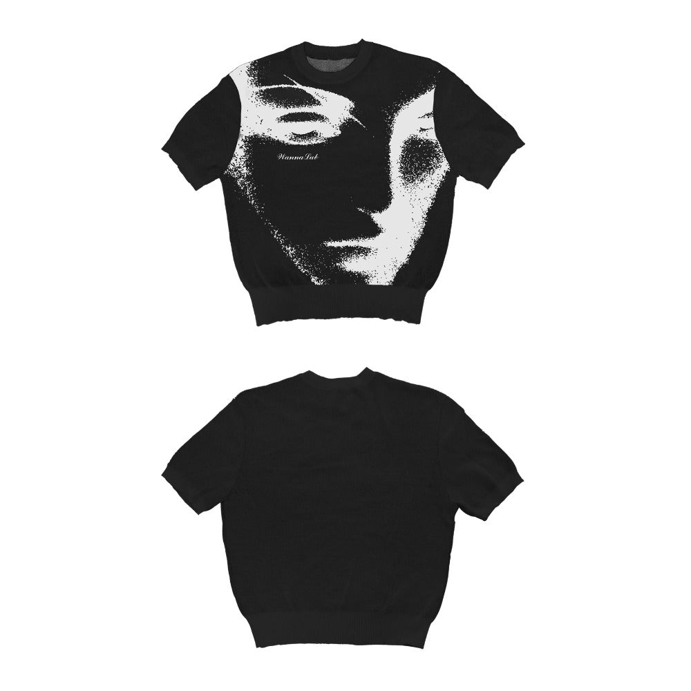 Shadowed Artistic Visage Knit T-Shirt - Thrashink