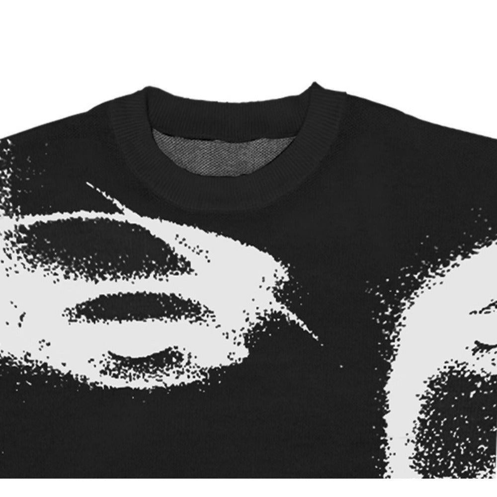 Shadowed Artistic Visage Knit T-Shirt - Thrashink