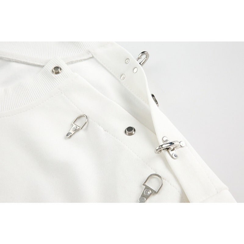Shoulder Buckle Short Sleeve T-Shirt - Thrashink