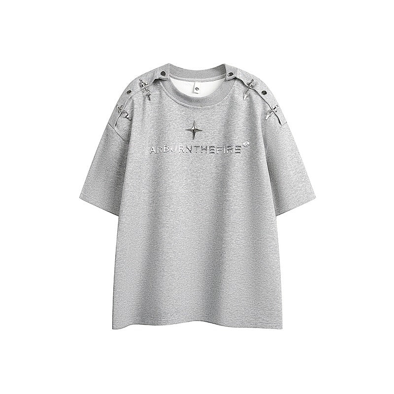 Shoulder Buckle Short Sleeve T-Shirt - Thrashink