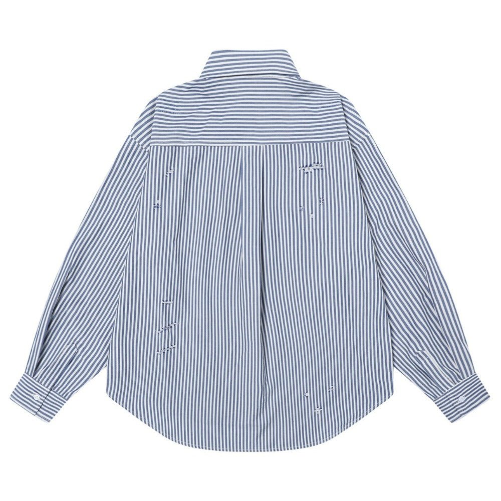 Silhouette Striped Washed Long - sleeve Shirt - Thrashink