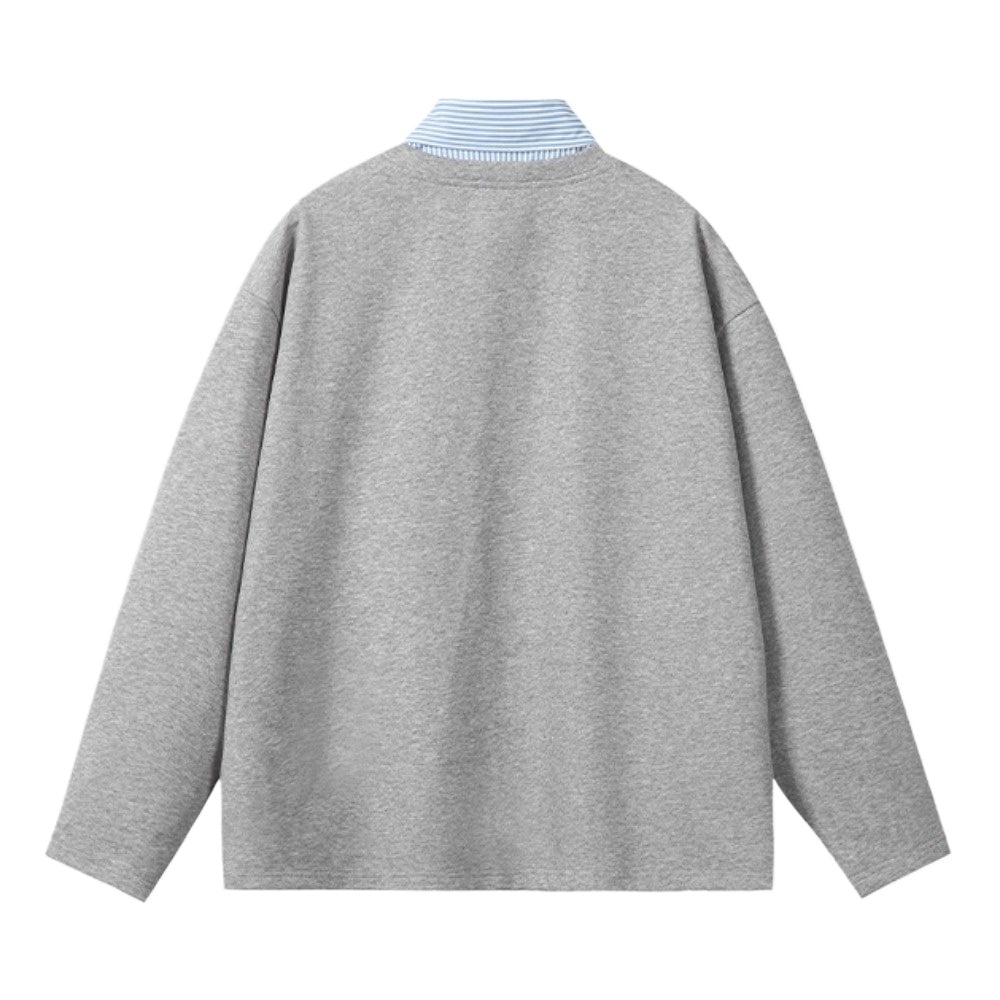 Simple Fake Two Pieces Lapel Sweatshirt - Thrashink