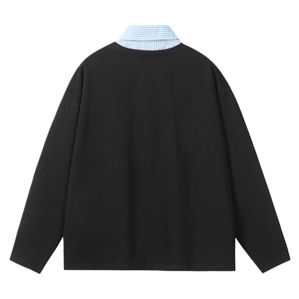 Simple Fake Two Pieces Lapel Sweatshirt - Thrashink