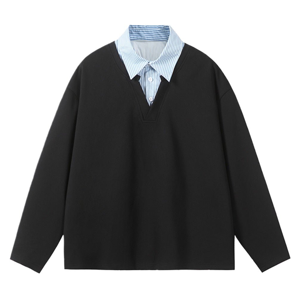 Simple Fake Two Pieces Lapel Sweatshirt - Thrashink