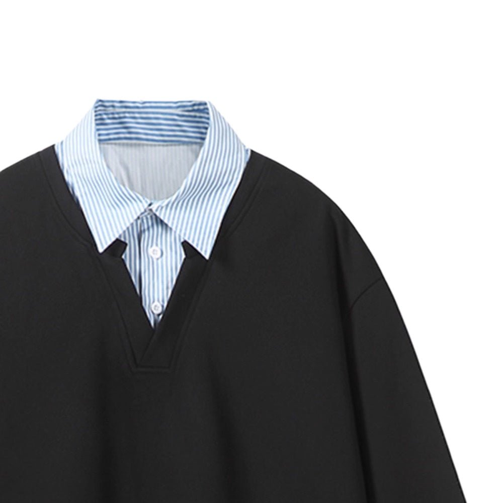 Simple Fake Two Pieces Lapel Sweatshirt - Thrashink