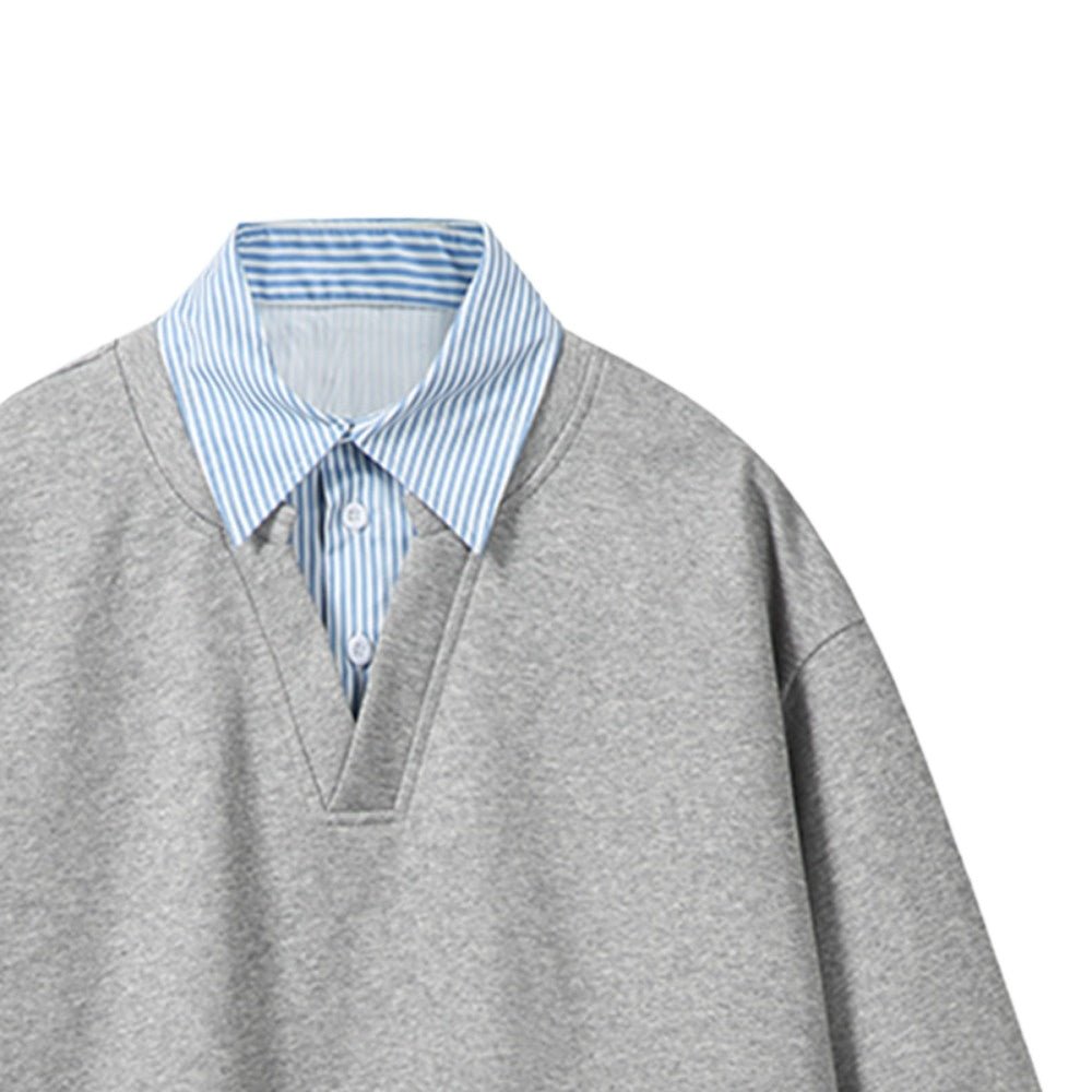 Simple Fake Two Pieces Lapel Sweatshirt - Thrashink